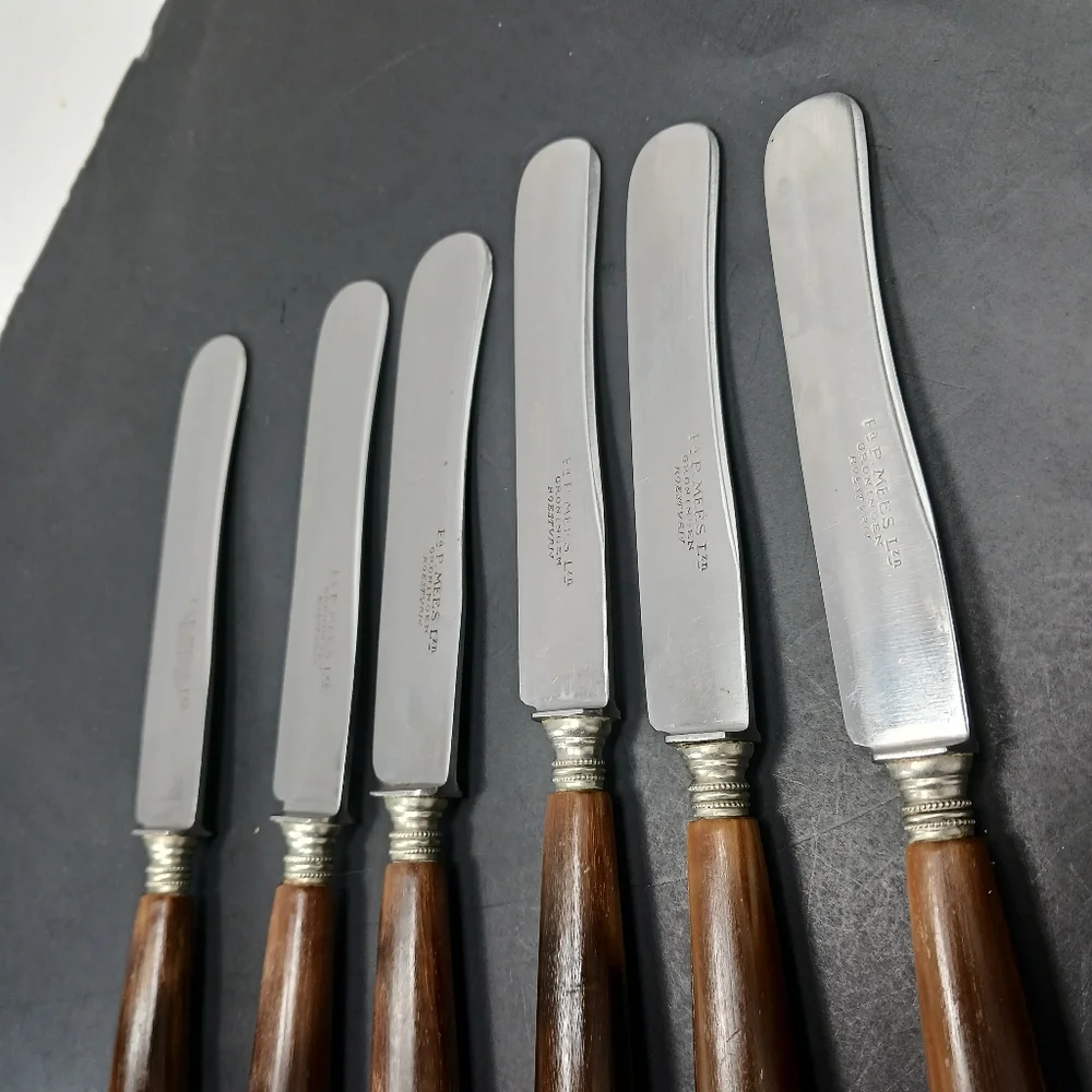 6 Vintage Dutch Antler/Horn Handle Sharp DINNER KNIVES EUC